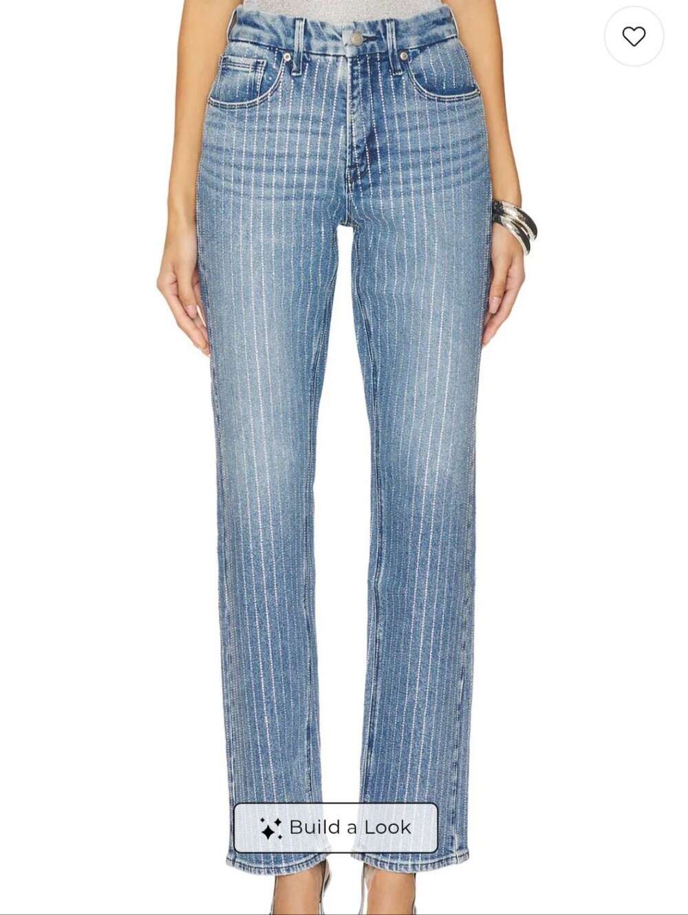 Good American Good Icon Rhinestone Pinstriped Jeans Sz 18 Plus Size Xxl
